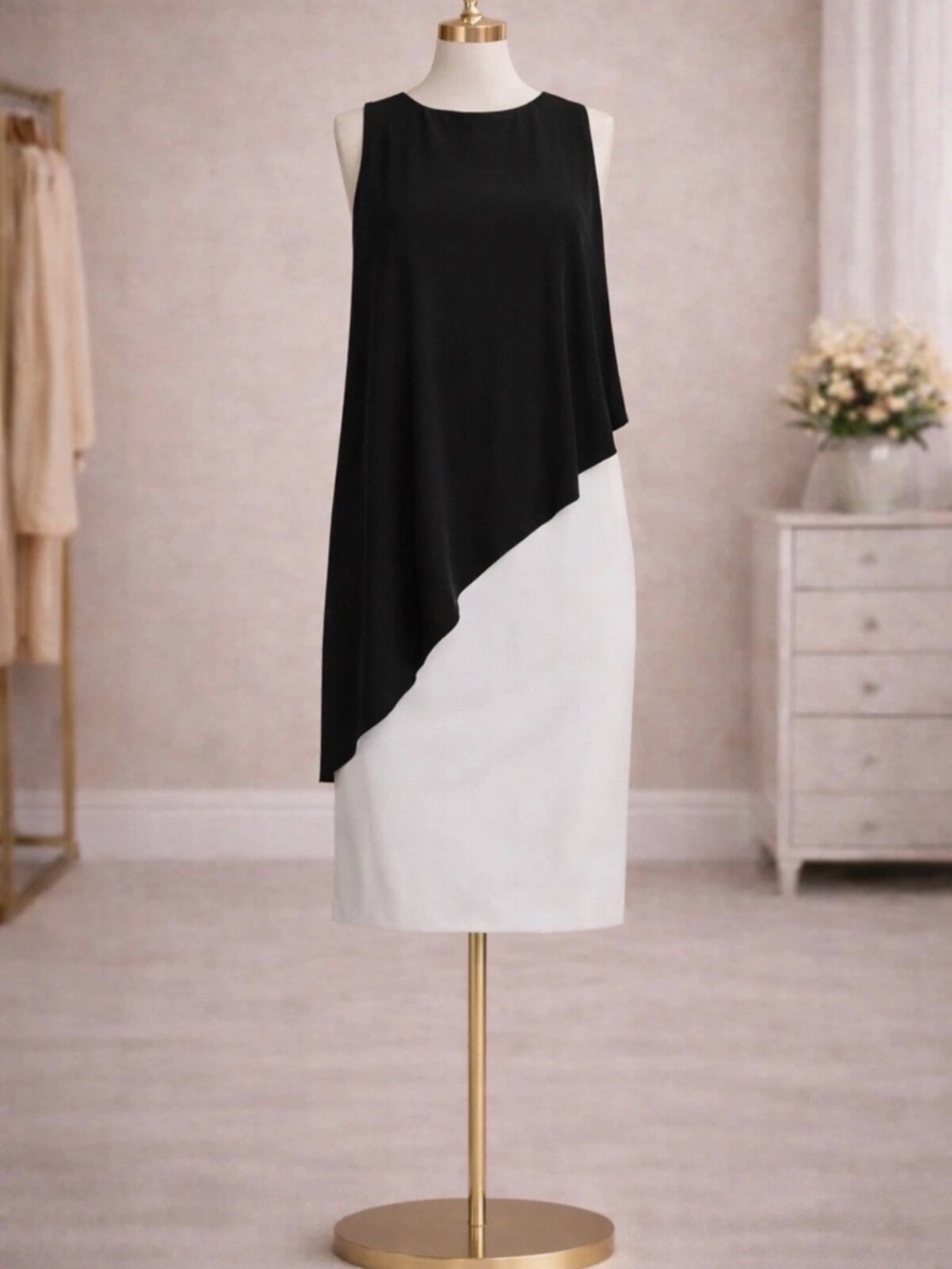 Ralph Lauren Black White Asymmetrical Sheath Dress Size 4 NWT